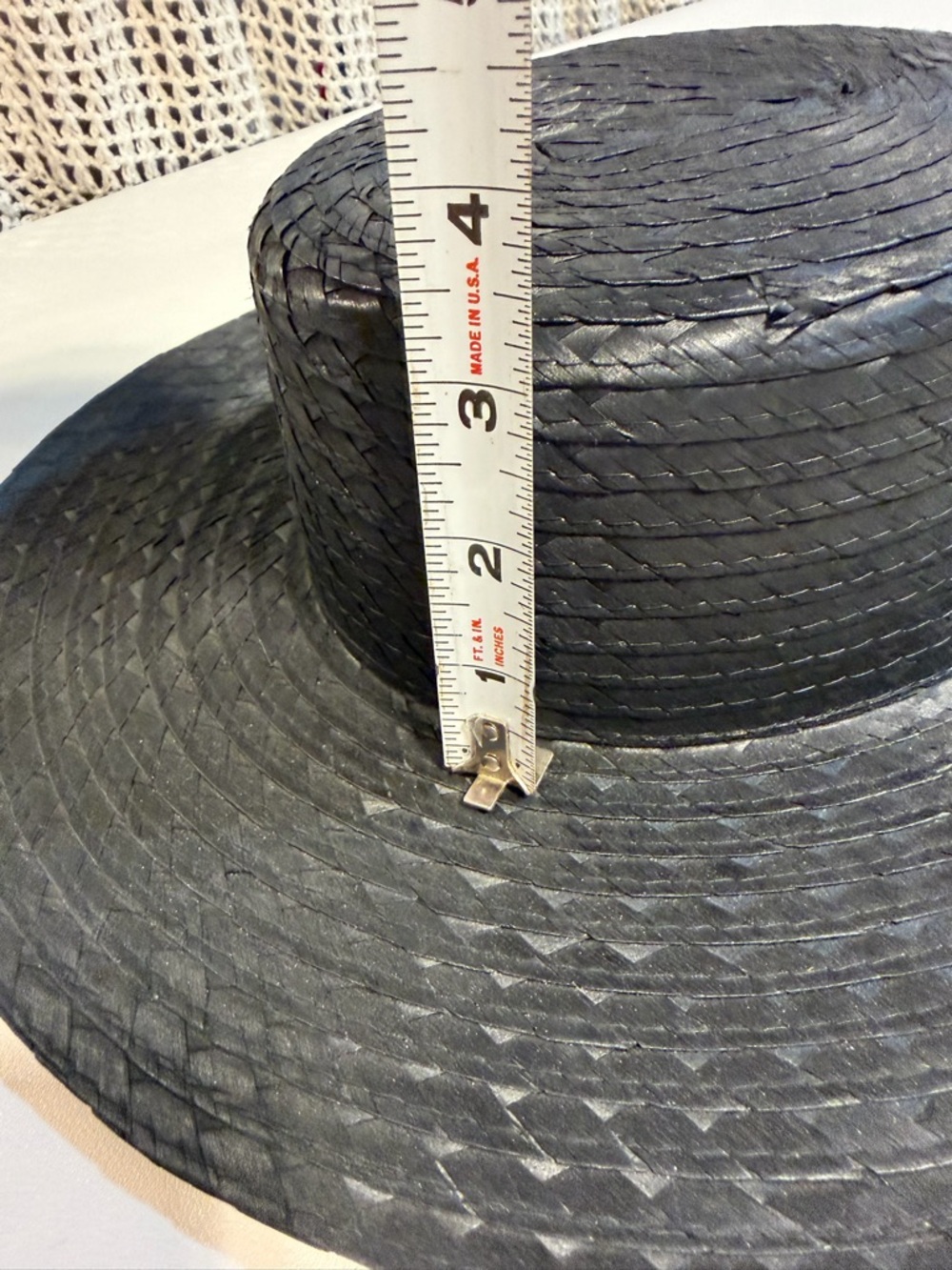 VINTAGE Gibson Girl style black woven straw hat wide brim 50s 60s sun hat church - Picture 8 of 8